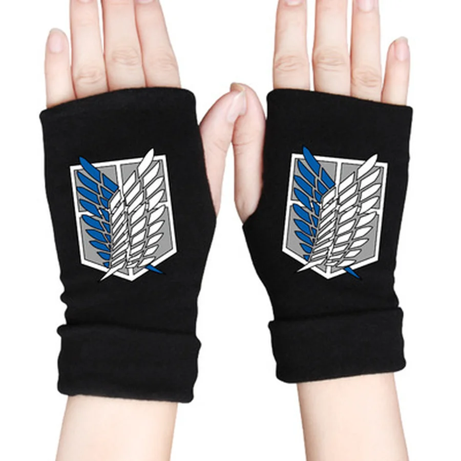 Anime Attack on Titan Half Finger Knitting Glove Wings of Liberty Cotton Half Finger Wrist Mittens Cosplay Prop Accessories Gift