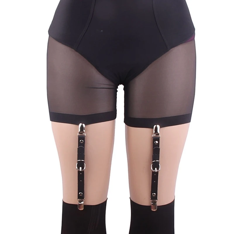 1pc feminino dupla cabeça duckbill liga clipe cinto couro falso dança festa lingerie coxa perna laço sexy suspender cinta