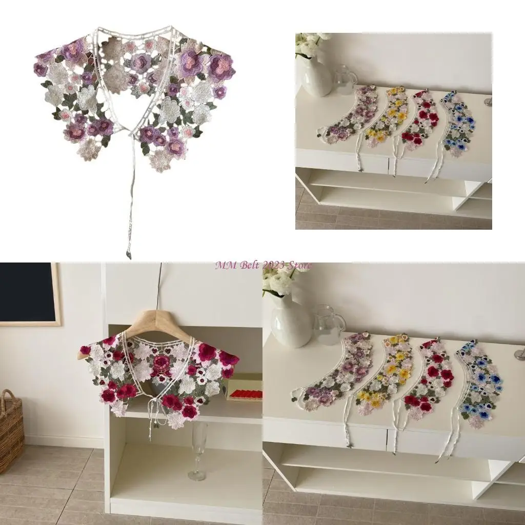 49me-レースかぎ針編みの襟取り外し可能な襟フラワーショールショルダーラップ女性のシャツドレスすべて一致する服アクセサリー