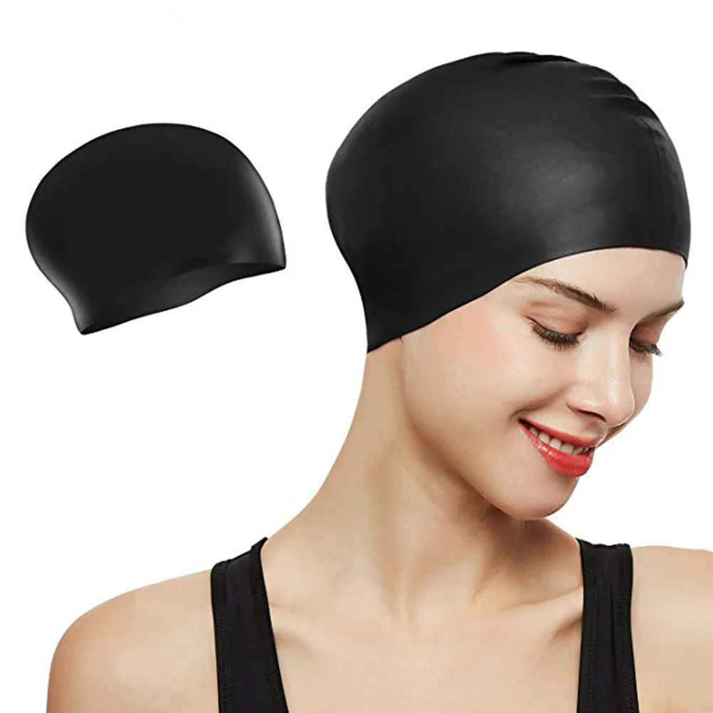 

1Pcs Silicone Waterproof Swimming Cap Elastic Swim Hat Long Hair Ear Protection Women Swim Hat Black Swimming Cap