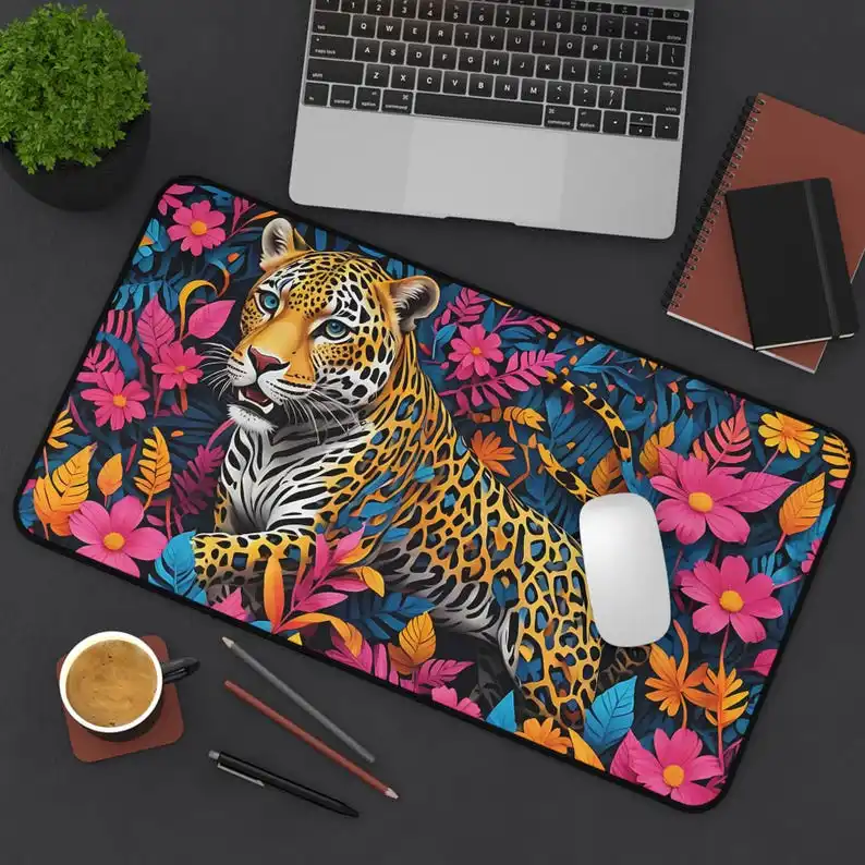

Vibrant Jungle-themed Deskmat with Colorful Leopard Print Design,perfect for Home Office Decor and Ideal Gift for Animal Lovers