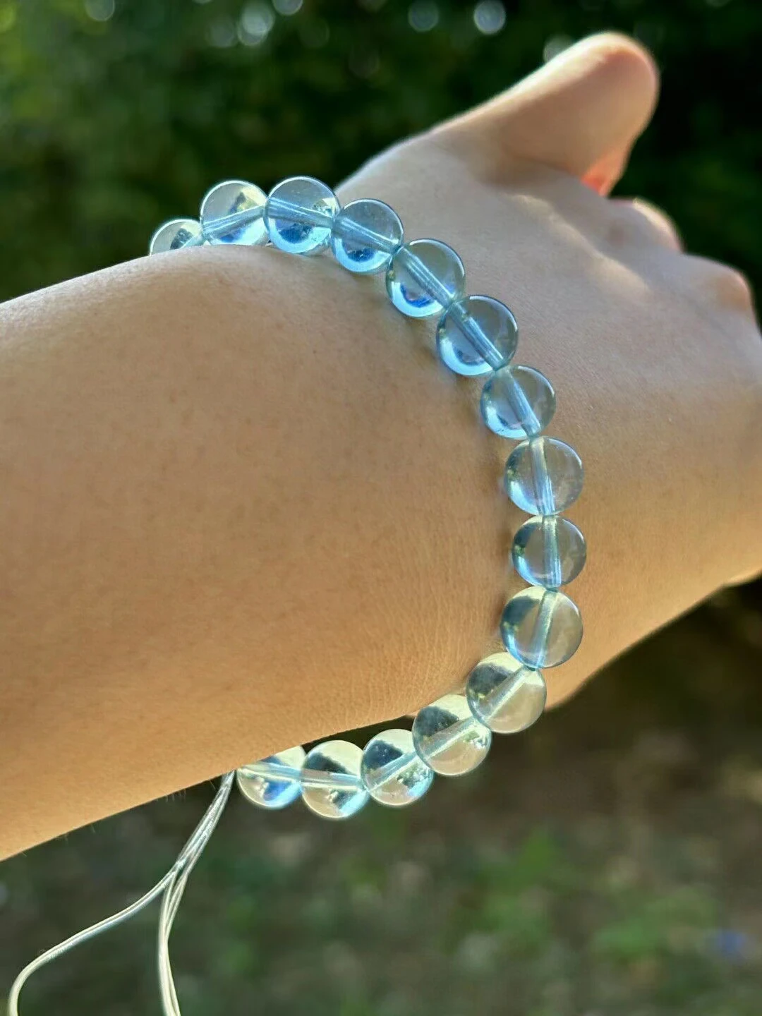 Natural Blue Aquamarine Clear Round Beads Bracelet Women Men Brazil 8.9mm Stretch Blue Aquamarine Jewelry AAAAA