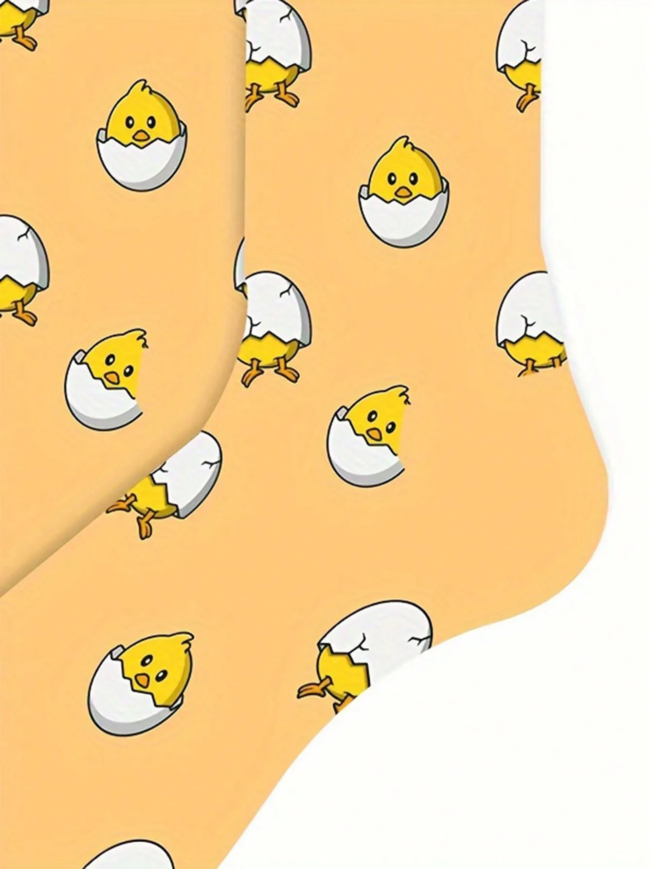 1 pair of yellow cartoon chick unisex mid-tube stockings comfortable breathable stockings