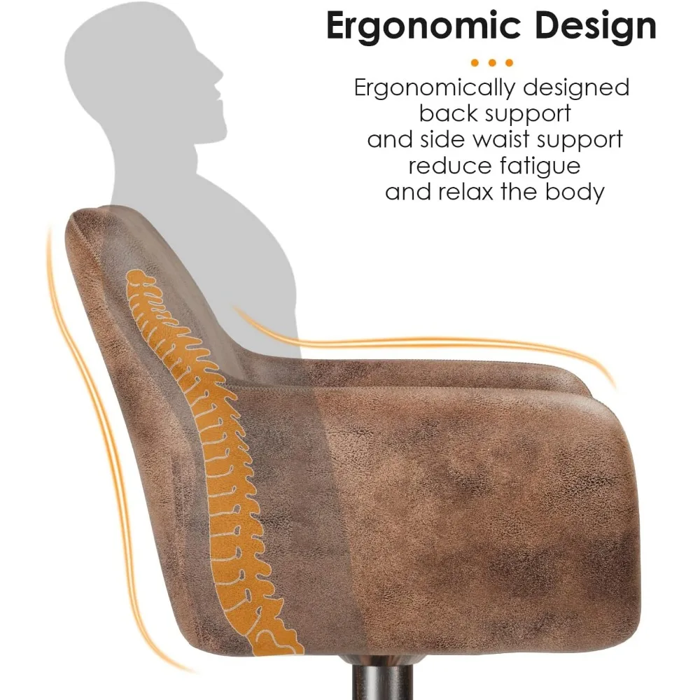 Bar Stools Set of 2 for Kitchen Counter Adjustable Swivel Height Barstools 29 Inch Faux Leather Bar Chairs with Padded