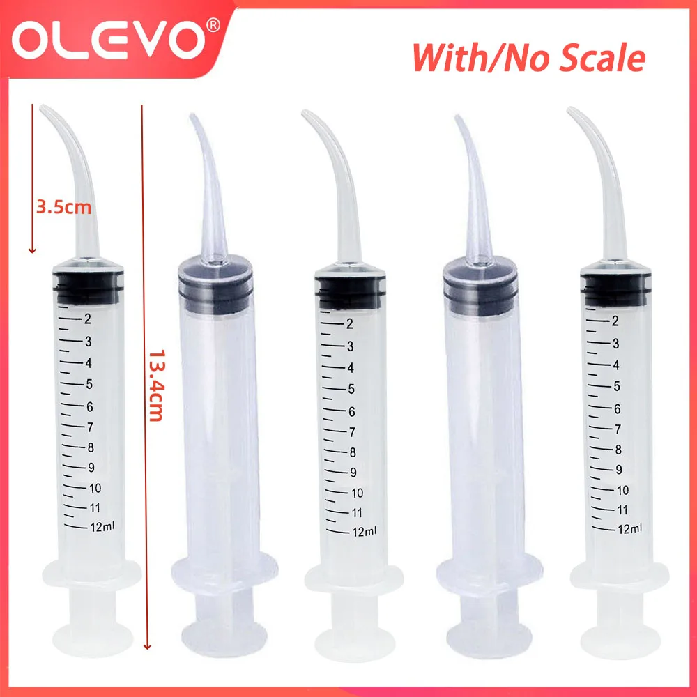 

OLEVO 5 Pcs Dental Irrigation Syringe Curved Tip Elbow Oral Conveyor 12ml Disposable Teeth Whitening Tools Transparent Dentistry