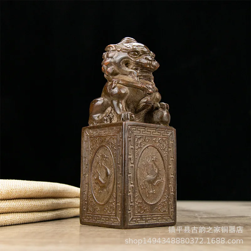 

Латунный античный стиль, квадратный мифический зверь, лев, печать, твердый штамп, орнамент, офисный магазин, украшение для гостиной, рабочего стола
