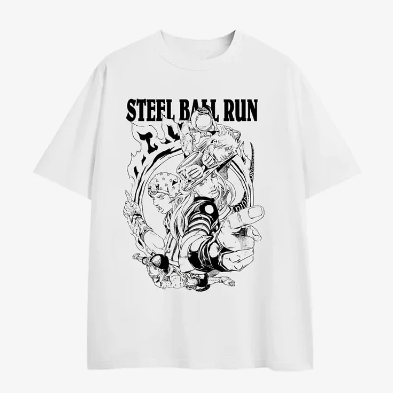 

Casual Steel Ball Run Graphics Short Sleeve 100% Cotton T-Shirt Men Y2K Summer Vintage Oversize Tshirt Streetwear Women Tops New