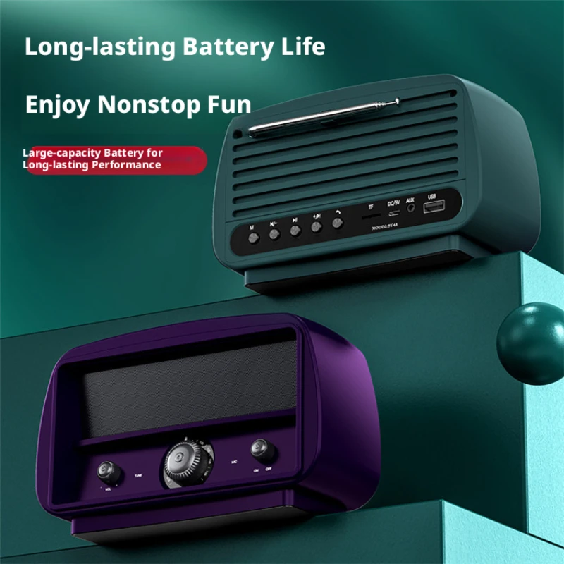 

Винтажная Bluetooth-колонка с FM-радио, портативная, с мощным сабвуфером, для дома и офиса, ностальгическая, компактная