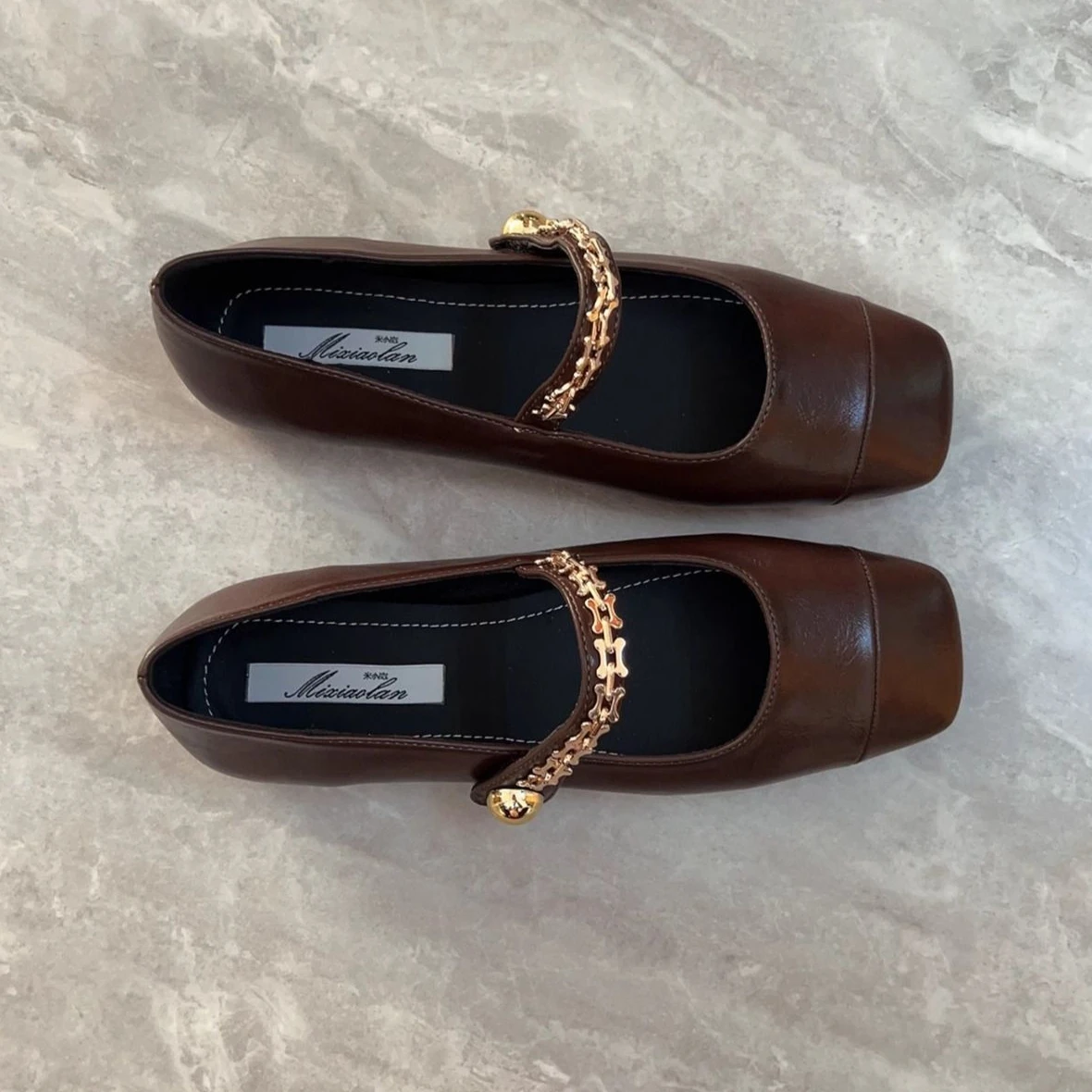 2026 New Women's Square Toe Mary Jane Flats French Style T-Strap Buckle Pump Black Leather Casual Dress Shoes view 3