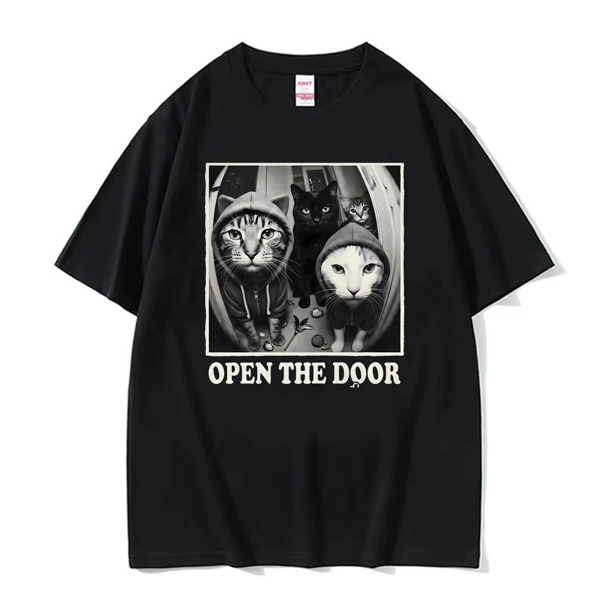 Funny Cat Gang Open The Door Meme Graphic T-shirts Men Women Vintage Fashion Summer Cotton T Shirt High Quality Classic T Shirts