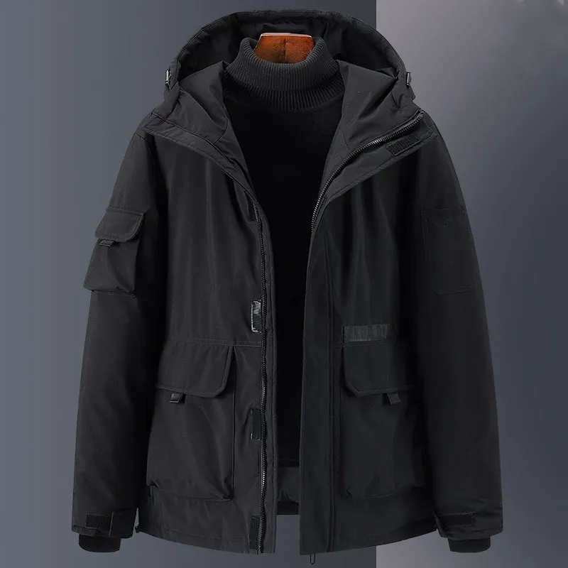 2025 New Men's Casual Short Thickened down Jacket Winter Warm City Outdoor Wear Polyester Fiber Workwear Style Duck down