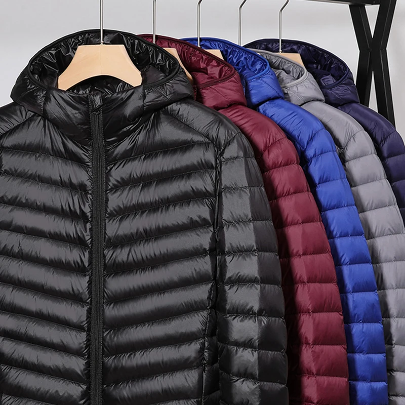 2023 New Men Winter Coat Fashion Hooded Lightweight Down Jackets Warm Thick Slim White Duck Down Jackets Packable Down Jackets