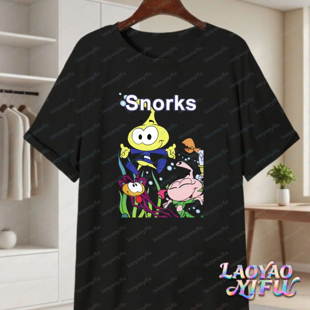 Snorks Cartoon Character Print T Shirt Vintage 80s Classic Anime Graphic Tee Casual Cotton Tops for Men Women Summer Streetwear