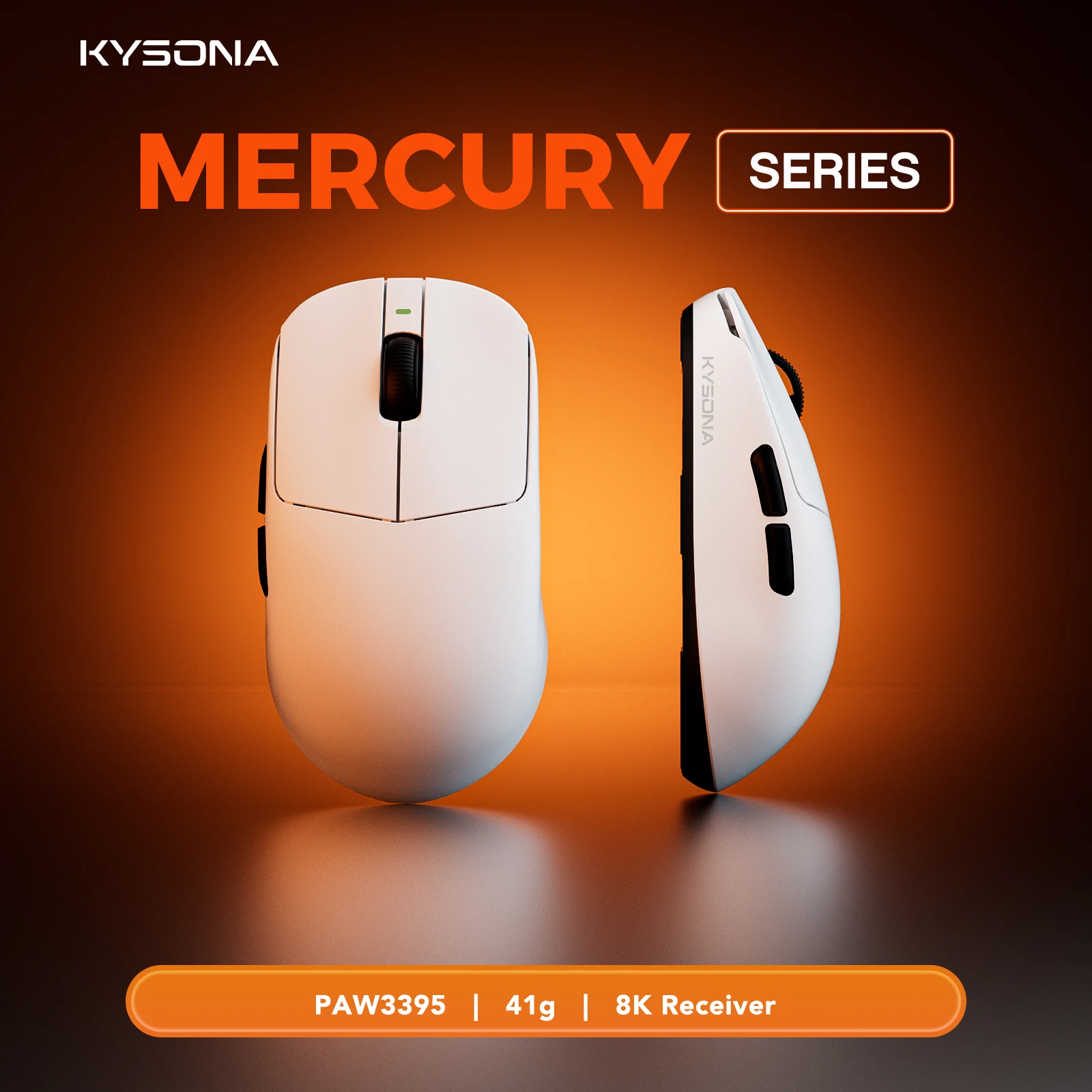 

KYSONA Mercury Pro Wireless Mouse Gaming PAW3395 Sensor 41g Ultra-lightweight rechargeable 8KHz Polling 26000DPI Symmetrical