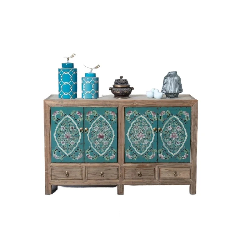 

Восточный цветочный сервант, ручная роспись, латунная фурнитура, винтажная китайская антикварная процветация, элегантный домашний бар