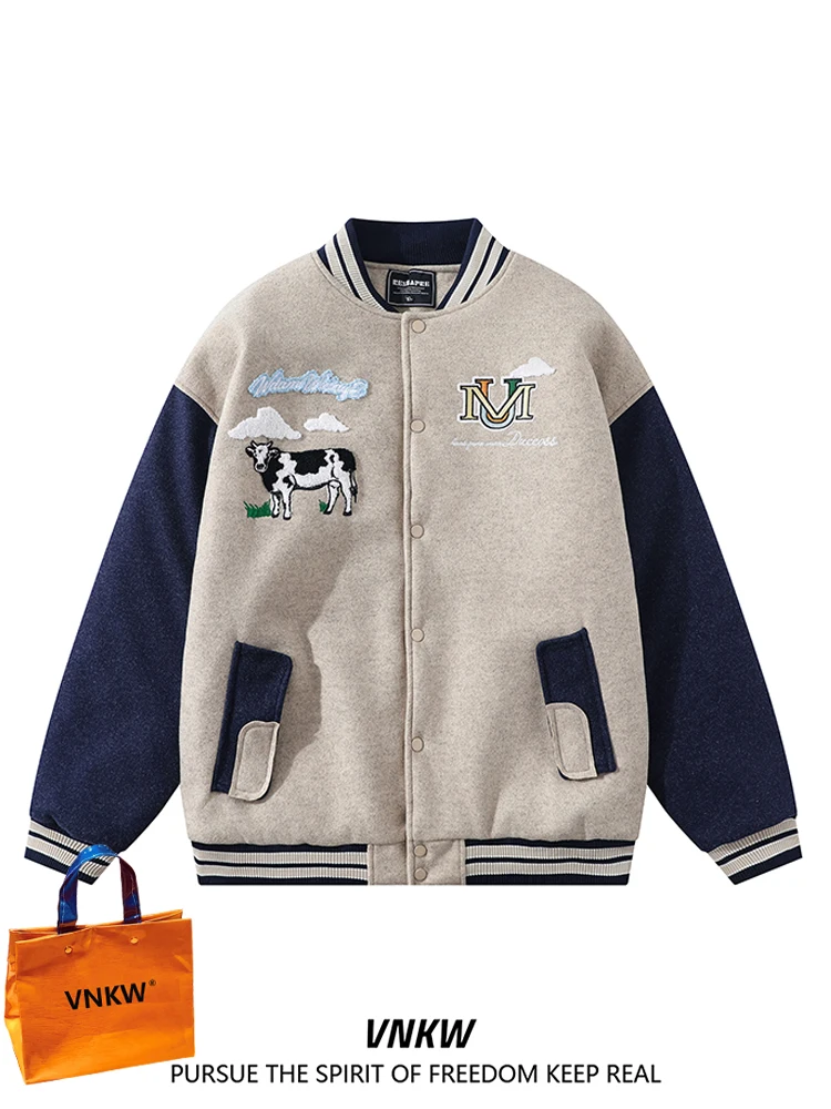 

Trendy American Letter Floing Splicing Baseball Jaet Men's Loose Couple Match Thiened Cotton Padded Outerwear