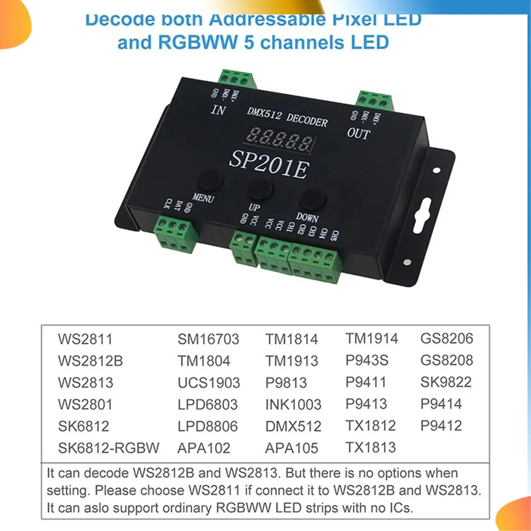 

B48A 2X SP201E DMX512 WS2812B WS2811 Декодер контроллера DMX-SPI, поддержка нескольких микросхем