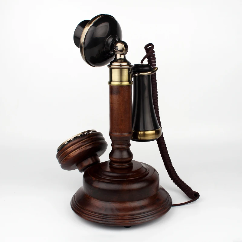 Solid Wood Antique Old Telephone Retro Home Fashion Creative Wired Fixed Phone Nostalgic Landline Digital Button And Rotary Dial