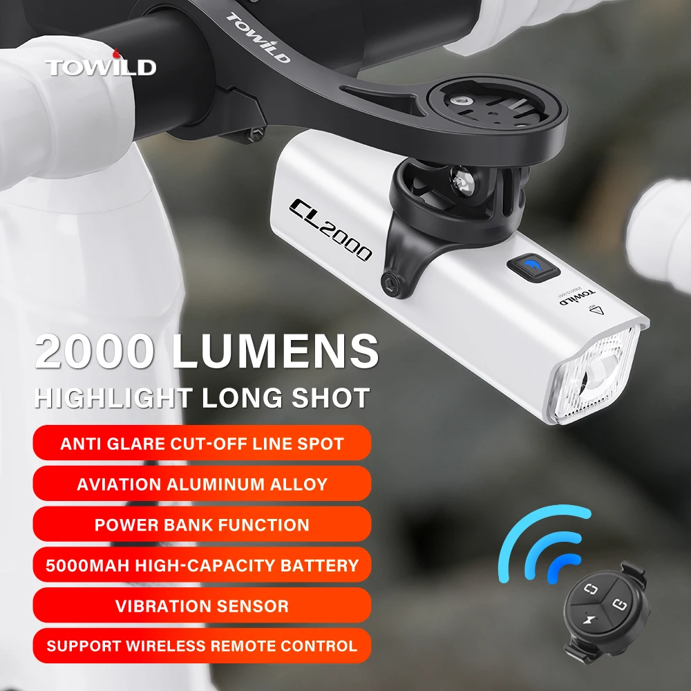 Imagen de TOWILD CL2000 luz de bicicleta con haz de línea de corte 2000LM recargable 5000mAh luces delanteras de bicicleta Led IPX6 MTB faros de ciclismo