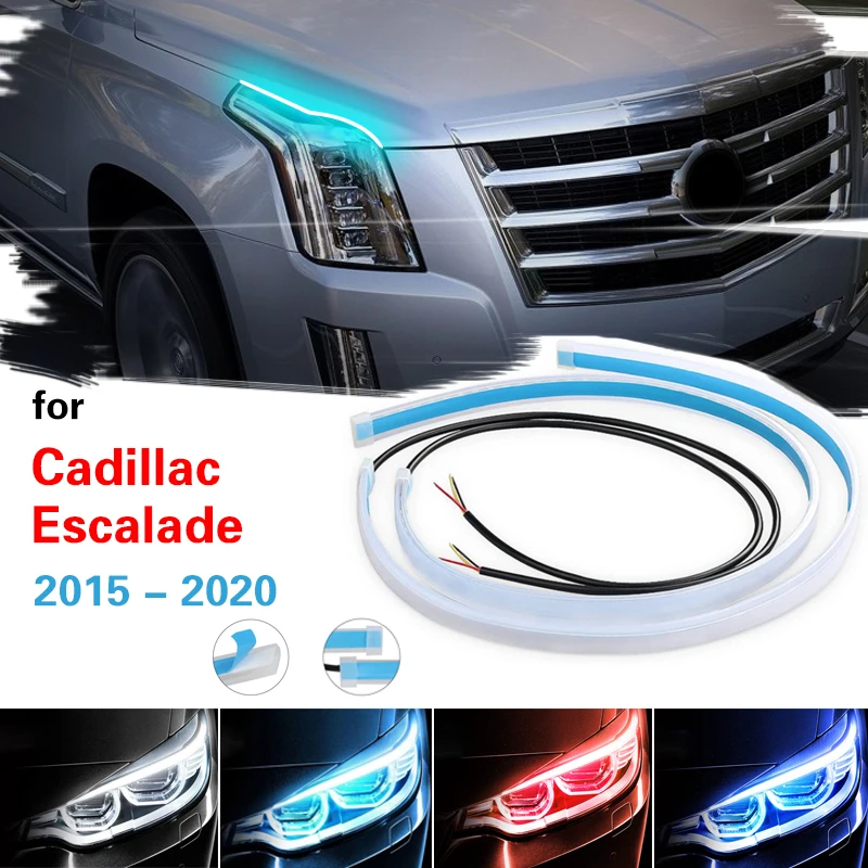 

2pcs Led DRL Daytime Running Lights For Cadillac Escalade 2015-2020 Flexible Car Light Turn Signal Side Lights Headlights Strip