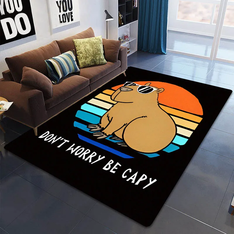 The capybara club cartoon printed carpet living room bedroom beautiful carpet non -slip door pad fashion yoga mat birthday gift