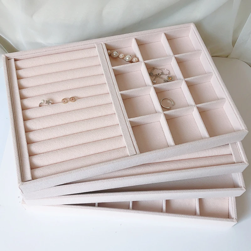 High Quality Soft Flannel Jewelry Tray Case Stackable Storage Box Ring Earrings Necklace Organizer Jewelry Display Packaging