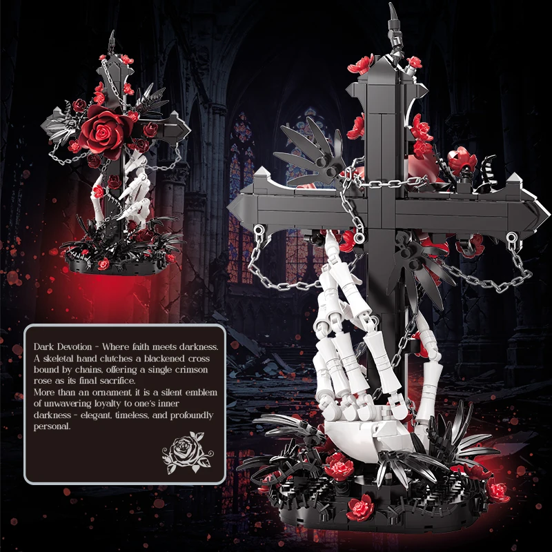 Halloween Home Decor Gift Toys Party Gifts Gothic Rose Cross Dark Aesthetic Skeleton Hand Flower DIY Model Desktop Toy Holiday