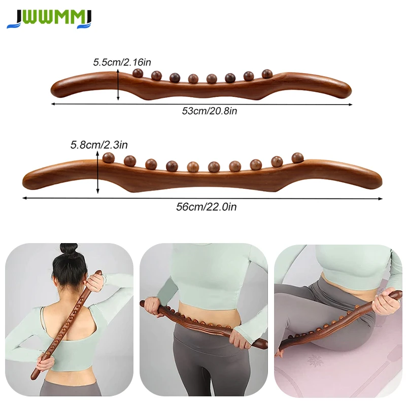 

1Pcs Guasha Wood Stick Tools Wooden Therapy Scraping Lymphatic Drainage Massager,Double Row 8 Beads Point Treatment Tools