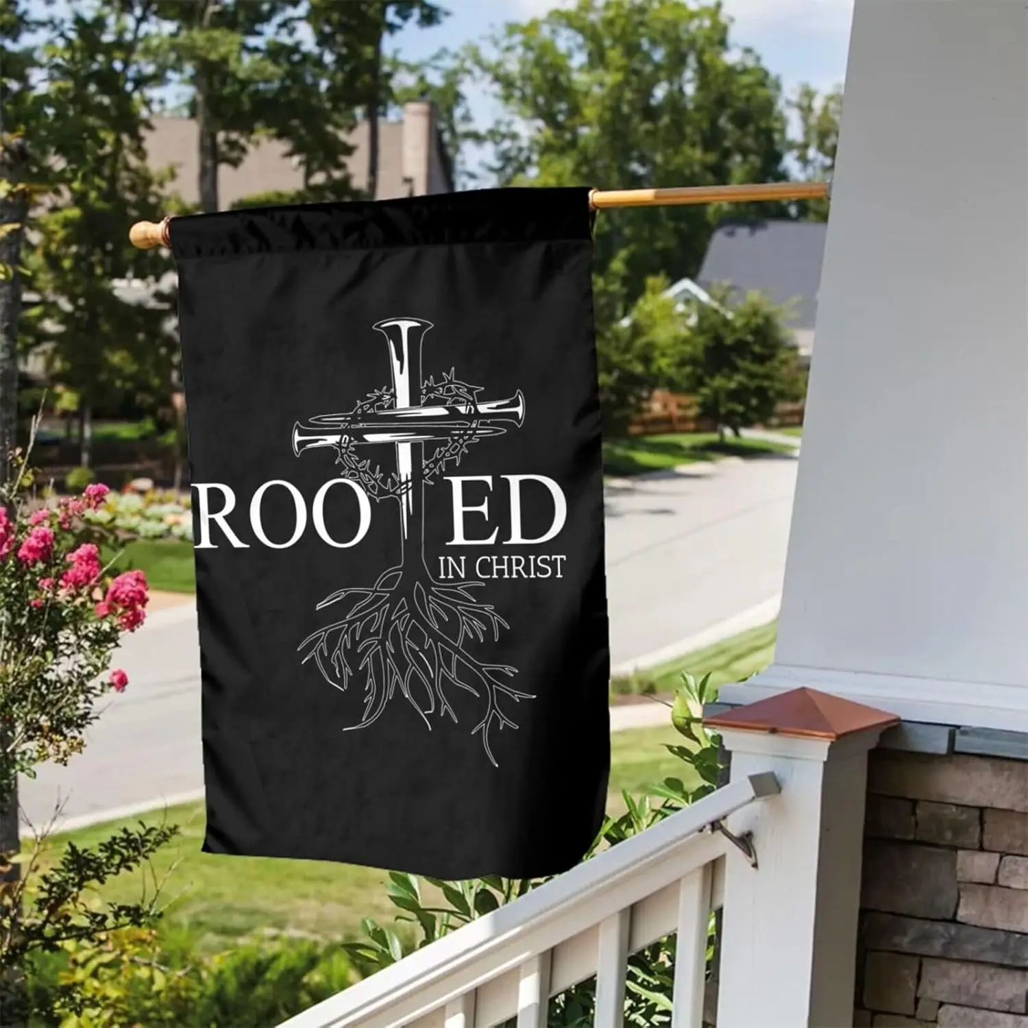 Jesus Christian Rooted in Christ Cross Garden Seasonal Flag 12x18 Inch Double Sided Printed for House Small Yard Welcome Out EEZ