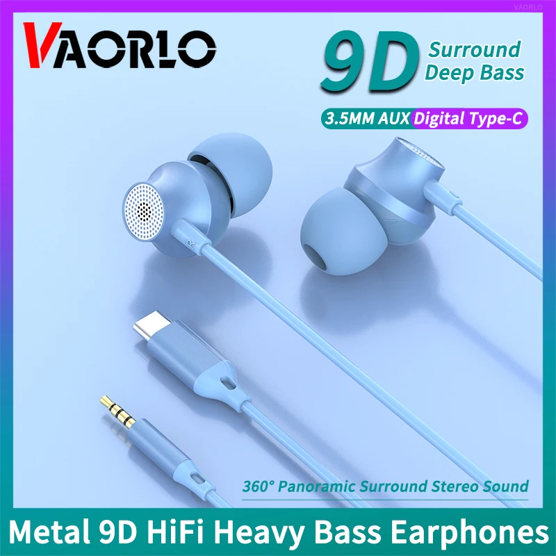 Digital Chip Wired Earphone 3.5mm AUX/Type C 9D HiFi Surround Heavy Bass In-Ear Headsets For Samsung Huawei Xiaomi OPPO iPad PC