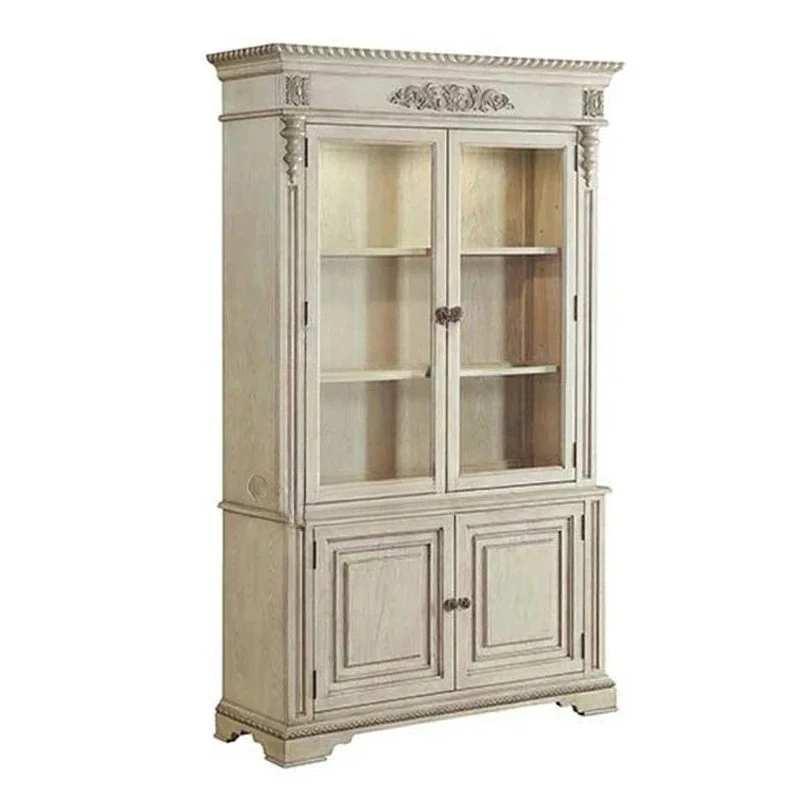 

American solid wood bookcase, living room glass door, dining side cabinet, French retro wine cabinet villa European R