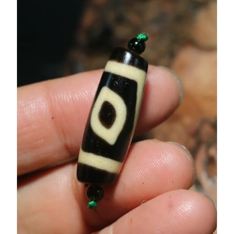 Energy Tibetan Top Old Agate Ivory Color 2 Phoenix Eyed dZi Bead Amulet Pendant