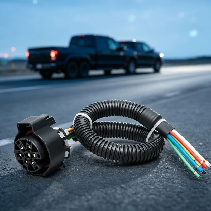 7-Way Tow Socket Harness with Keyed Vehicle-Side Housing, Replacement USCAR, Copper-Core Wiring and Color-Coded Leads for