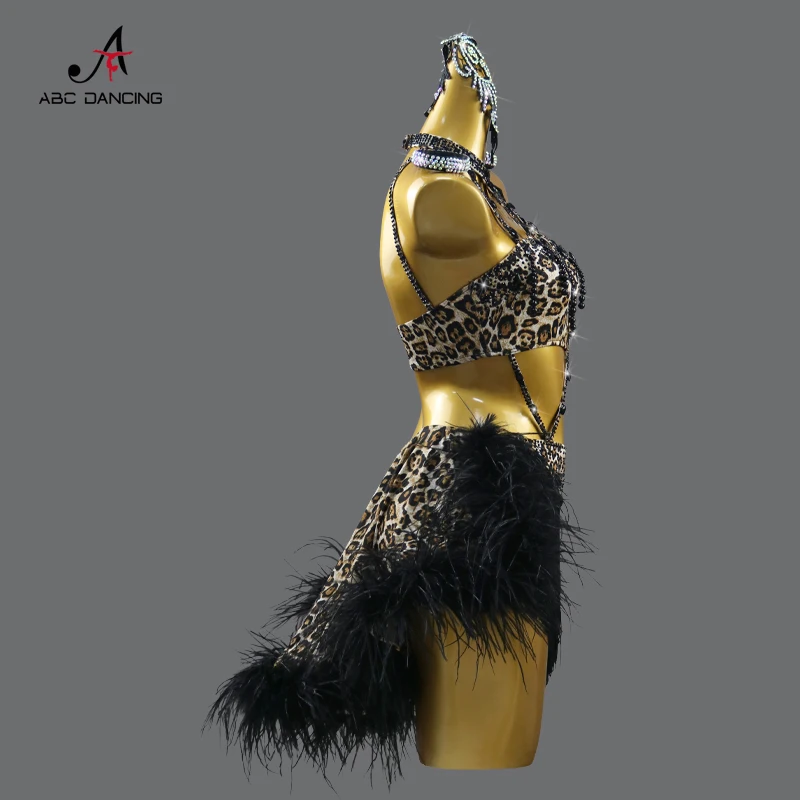 Vêtements de brevLatine pour Fille, Robe de Soirée Sportive, Tenue d'Entraînement, Jupe en Plumes de Scène, Costume de Compétition pour Bal de Samba, Ligne Trempée