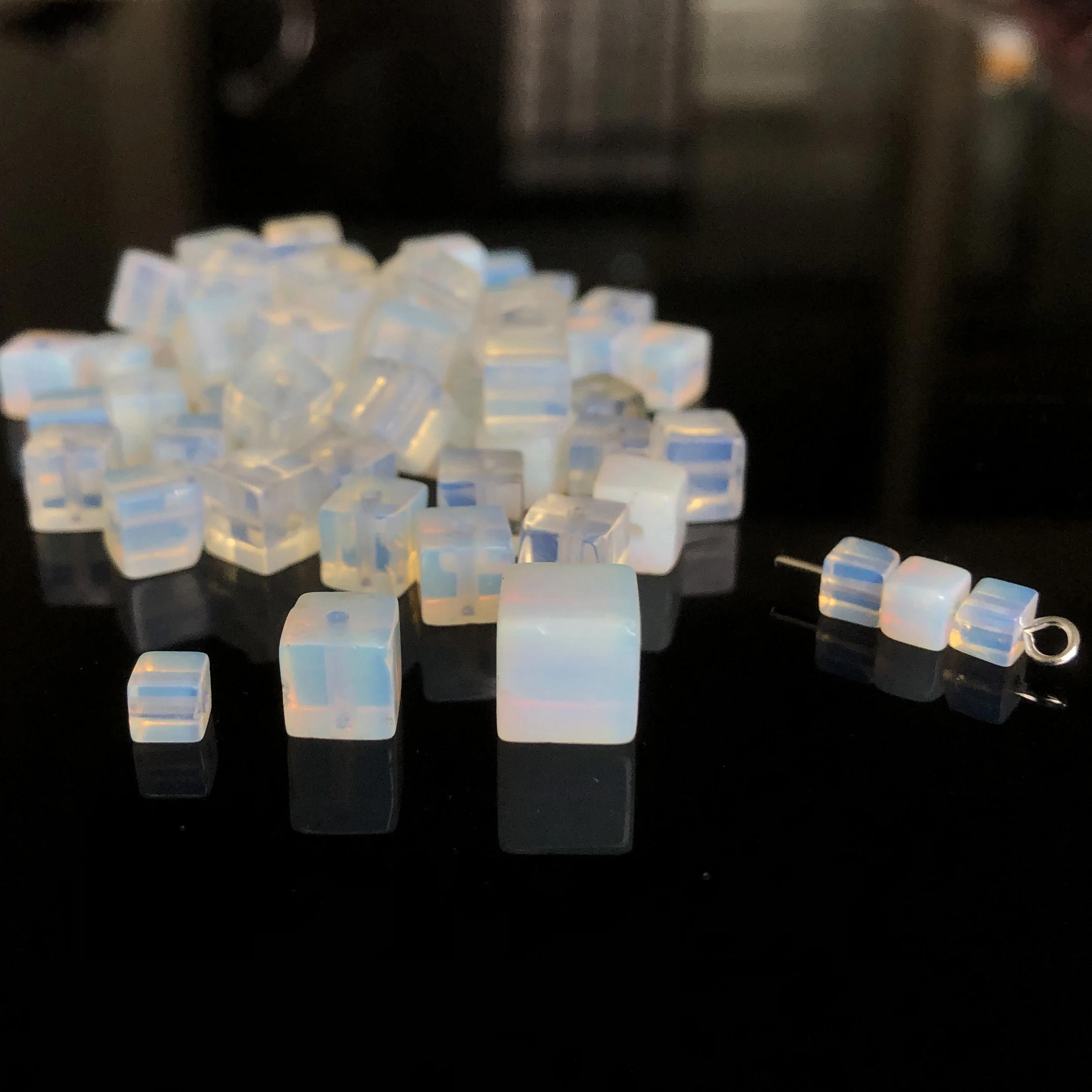 4 مللي متر 6 مللي متر 8 مللي متر الحجر الطبيعي مربع أوبال الخرز مكعب فاصل فضفاض الخرز لصنع المجوهرات سوار ذاتي الصنع قلادة لوازم 15 "/حبلا #4