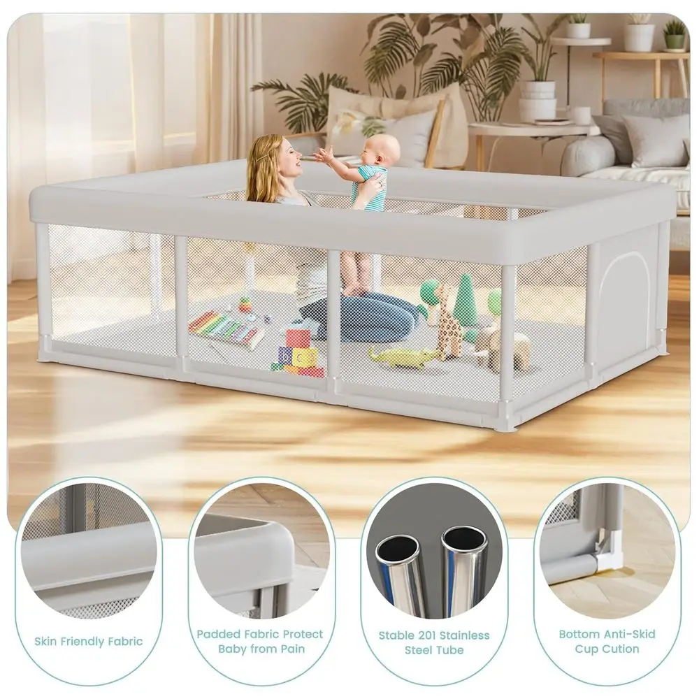 Cercadinho grande para bebês 74 x 50 com portão, centro de jogos de segurança para crianças para uso interno e externo