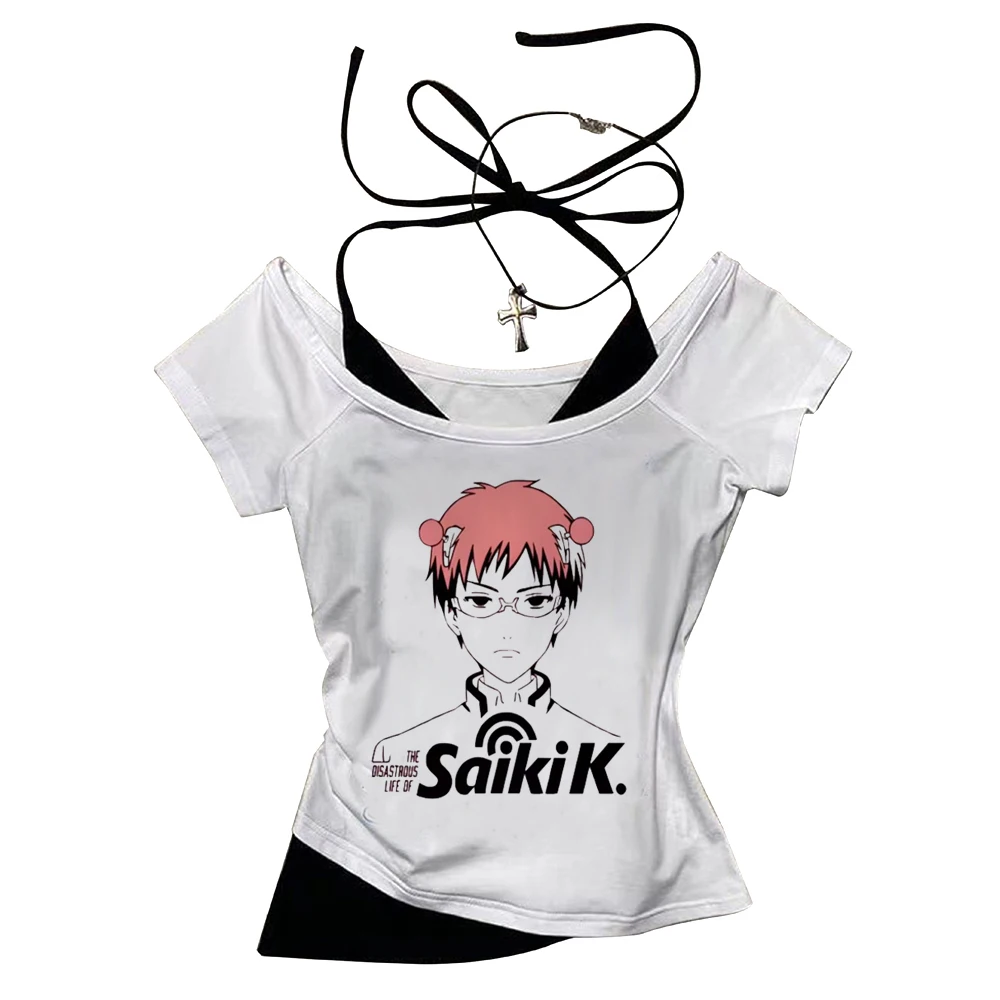 Saiki K Crop-Top Mädchen Manga süße Szene Shirt koreanische Mode Goth Vintage Meme Manga – Detail 5