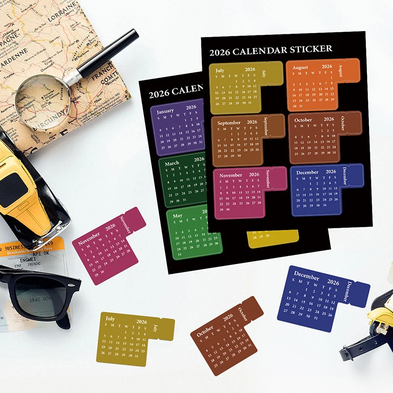 NEW DIY 2026 Calendar Stickers Multi-functional Colorful Planner Stickers Removable Durable Bookmark Office
