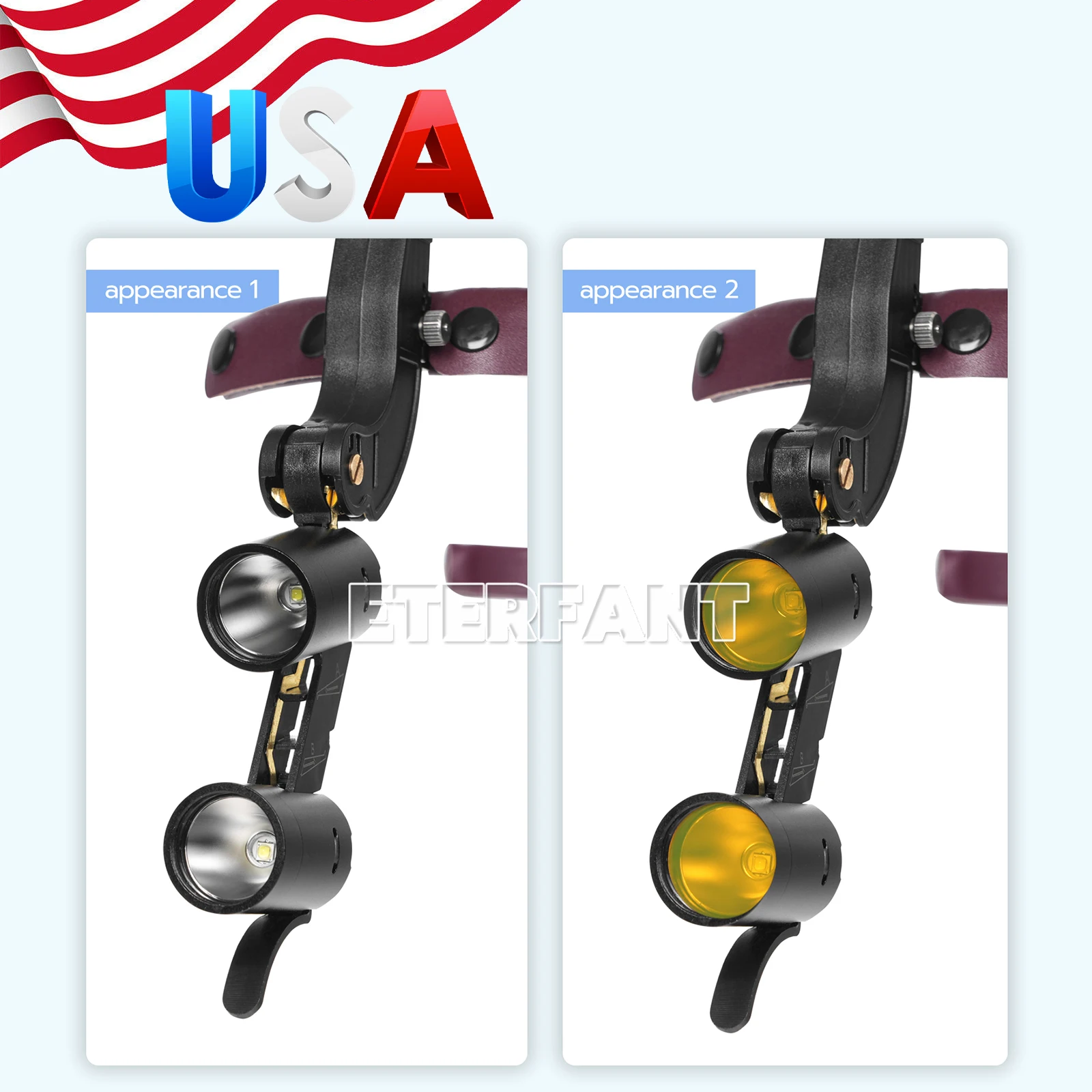 ETERFANT 3,5 x 420 mm Dental-Chirurgie-Stirnband-Fernglaslupen mit 5 W LED-Scheinwerfer, 2 LEDs, Schwarz