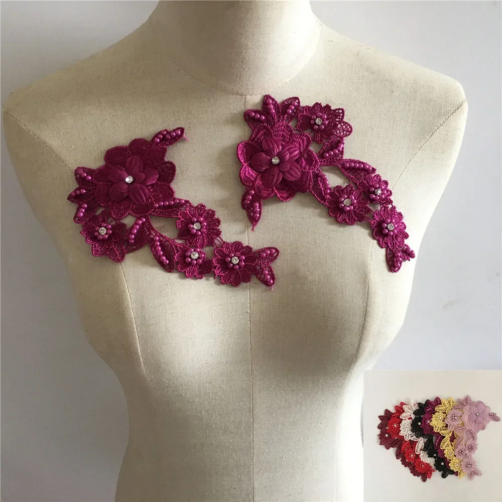 New arrival 3D flower polyester lace fabric embroidery lace collar shoes flower DIY ABS pearl sewing clothing accessories