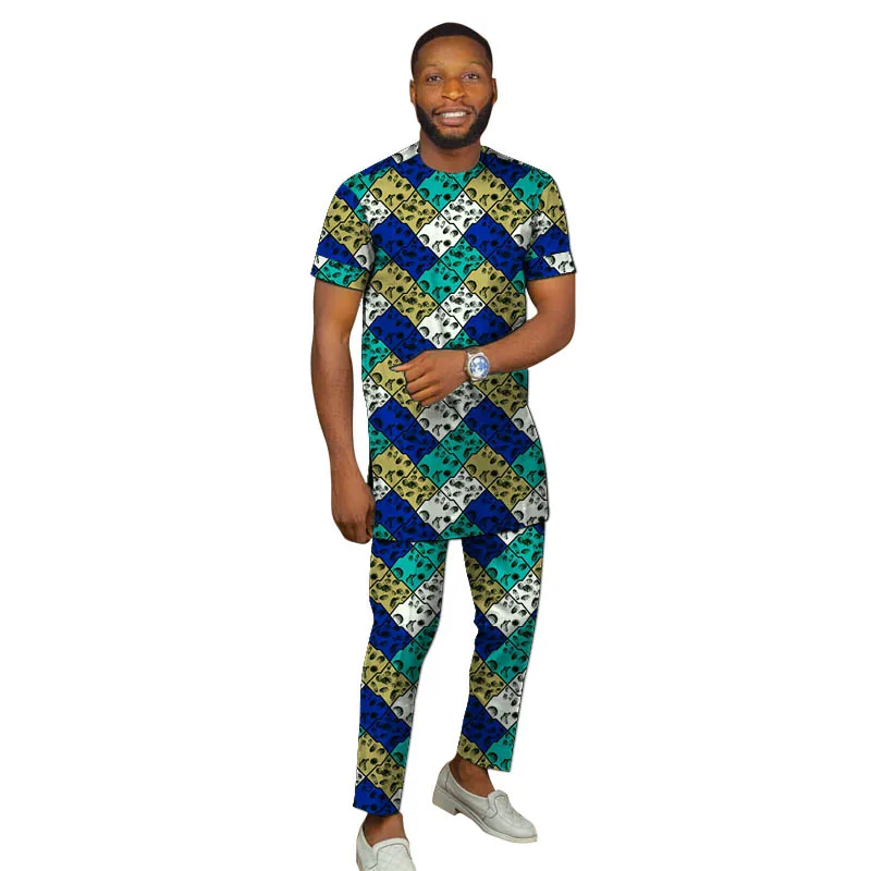 

Ankara Print Men's Groom Suit Collarless Top Patch Trousers Vintage Style Festival Outfit African Couture Customized
