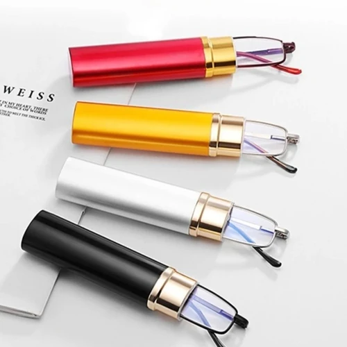 Imagen 2 del producto Gafas de lectura antiluz azul para hombres y mujeres, marco de Metal, portalápices HD portátil, gafas ultraligeras, gafas de protección ocular