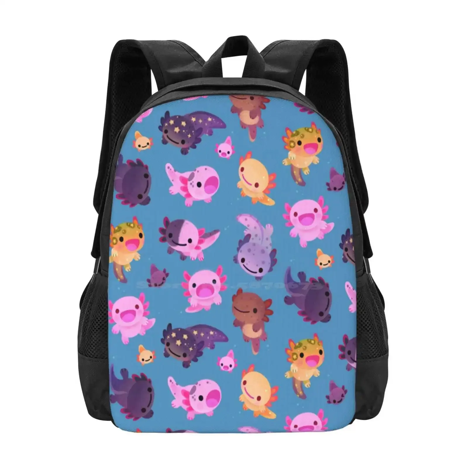 

Happy Axolotl - Blue Hot Sale Schoolbag Backpack Fashion Bags Mexico Salamander Amphibian Albino Axolotl Hot Pink Cooper