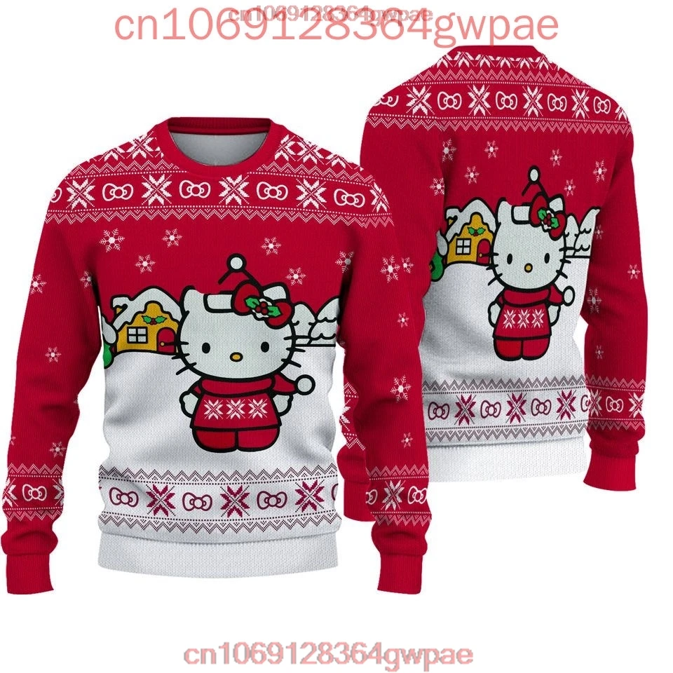 Hello Kitty Ugly Sweater Men\'s Womens 3d Sweater Tops Sanrio Cartoon Ugly Christmas Sweater Anime Xmas Gifts Christmas Sweater