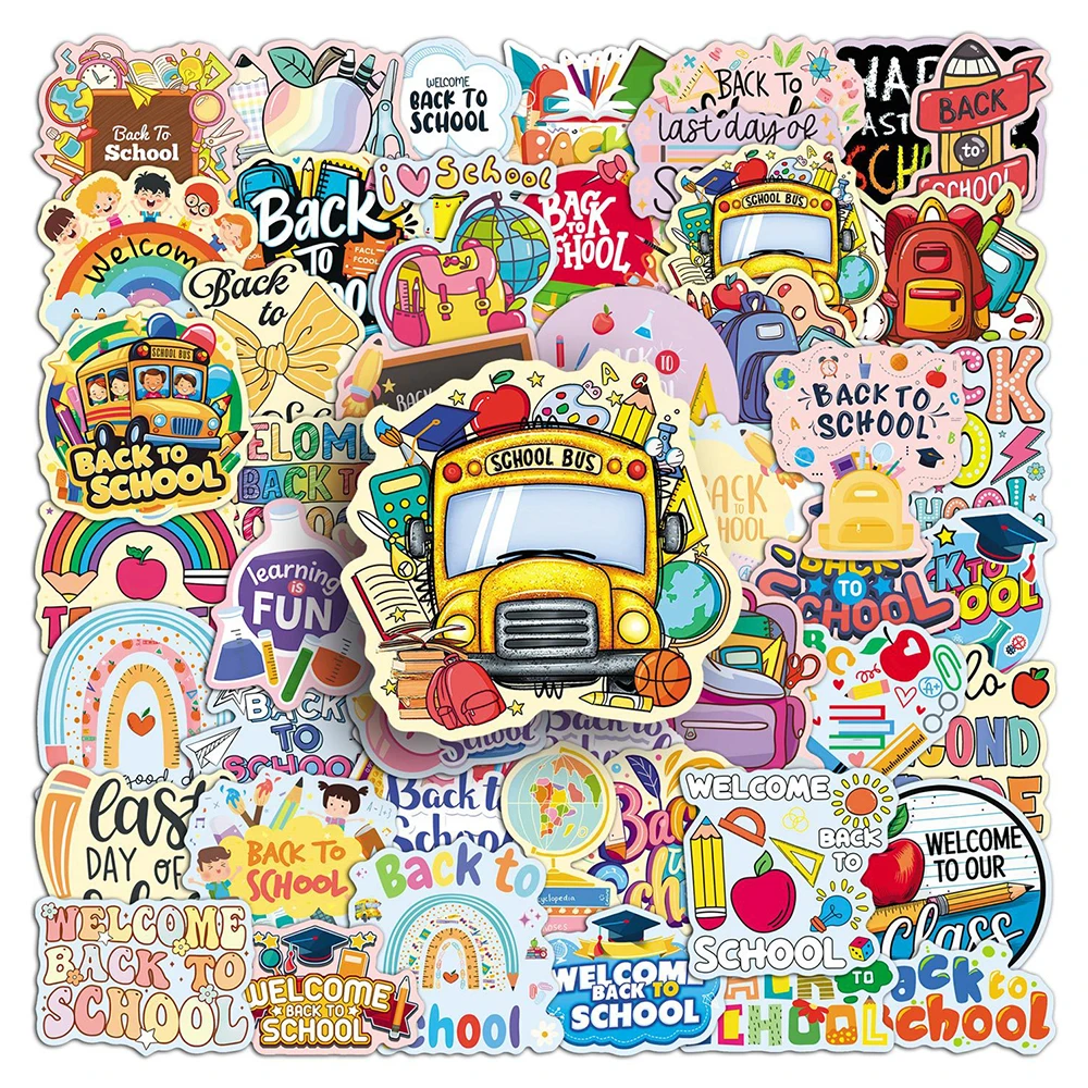

10/30/50pcs Kawaii Back to School Cartoon Stickers Waterproof DIY Stationery Scrapbooking Water Bottle Cute Kids Sticker Toys