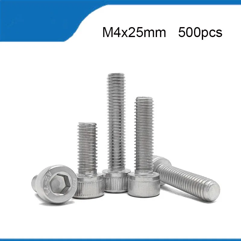 

Free Shipping 500pcs DIN912 M4*25mm A2 304 Stainless Steel M4 Screws Length 25mm Allen Hexagon Hex Socket Cap Head Screw M4 Bolt