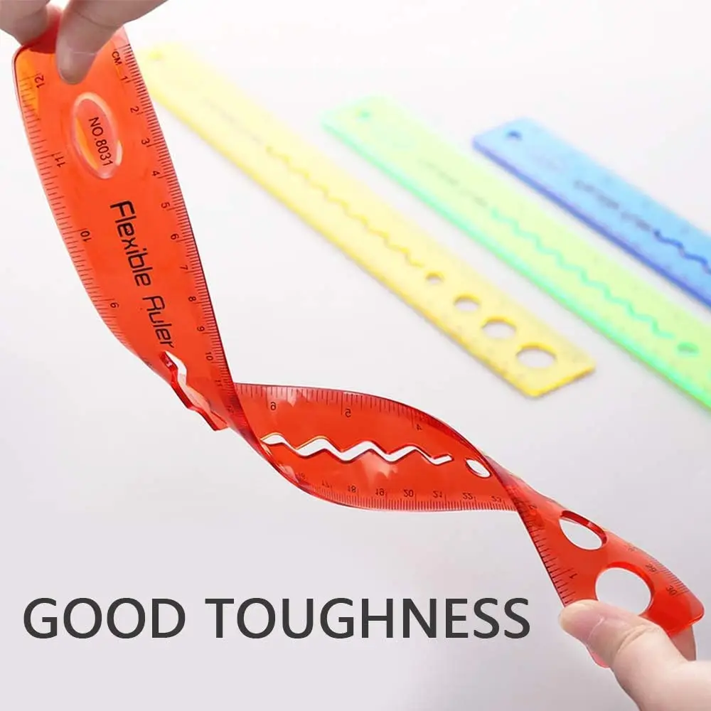 Penggaris Bening 30CM/12 Inci Penggaris Karet Fleksibel Dapat Ditekuk Skala Ganda Penggaris Plastik Lurus Transparan Tahan Pecah, 12 Lipat