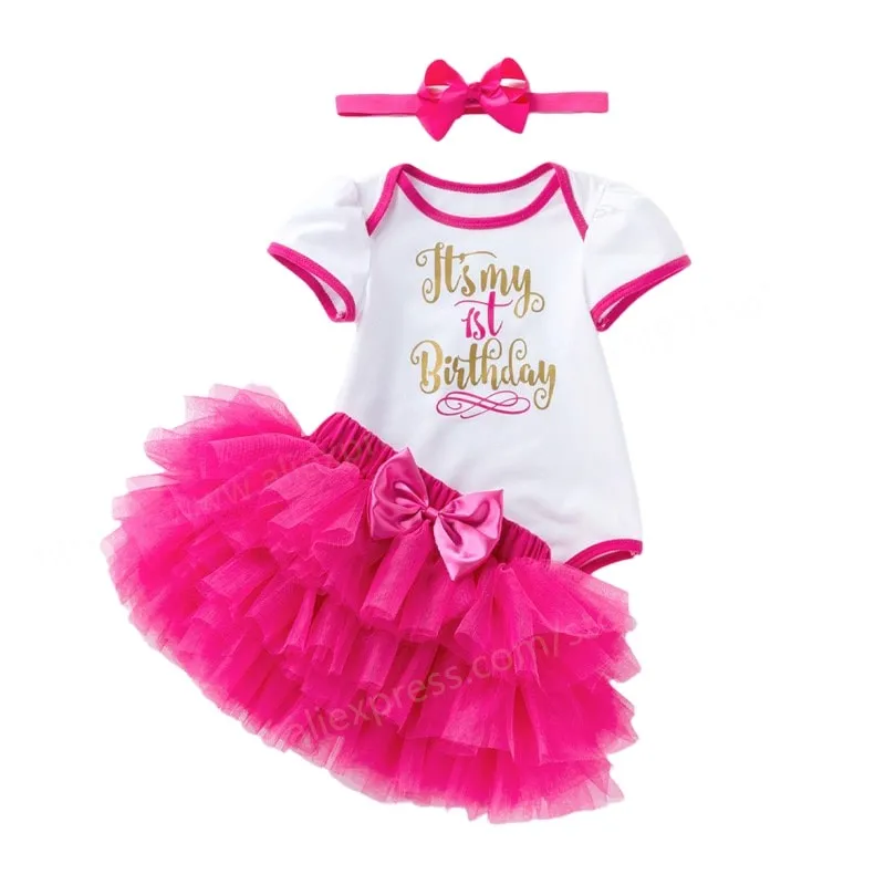 1st Birthday Outfit Baby Girl Tutu Dress Set Toddler First Birthday Dress Romper Tutu Skirt Christenning Gown