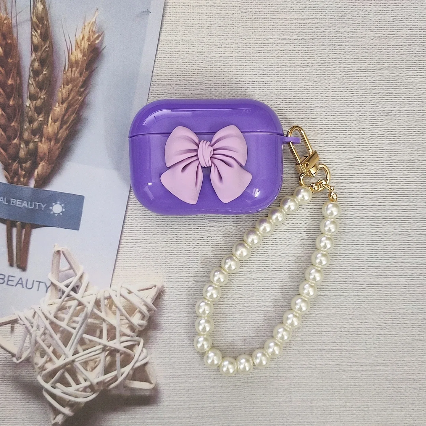 3D Purple Bow Chain butterfly Bracelet Bluetooth Pod Headphone For Airpods Case Pro2 2rd generation 3th Cover Housing Simplicity