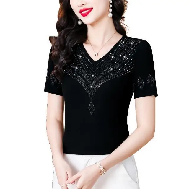 

Лето 2023, новая модная стильная женская футболка с короткими рукавами Hot Diamond, тонкий и универсальный женский топ